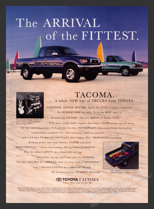 1995 Toyota Tacoma Trucks on the Beach Print Advertisement Ad