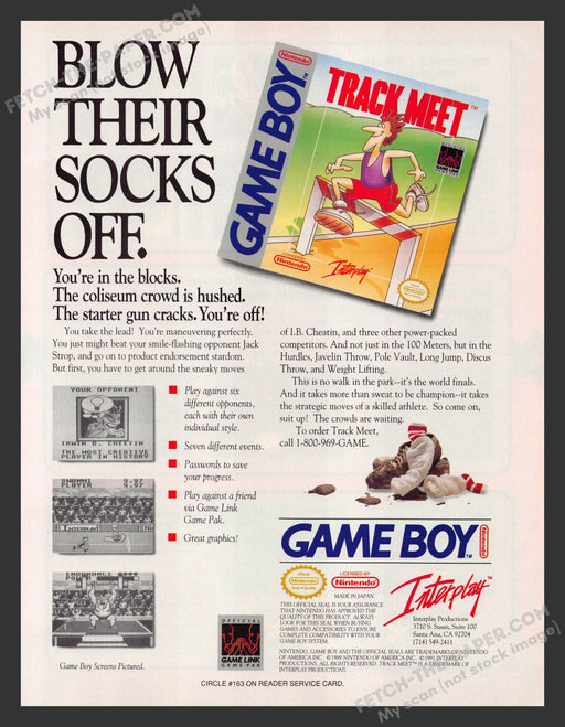 1991 Print Advertisement Track Meet Video Game Ad.