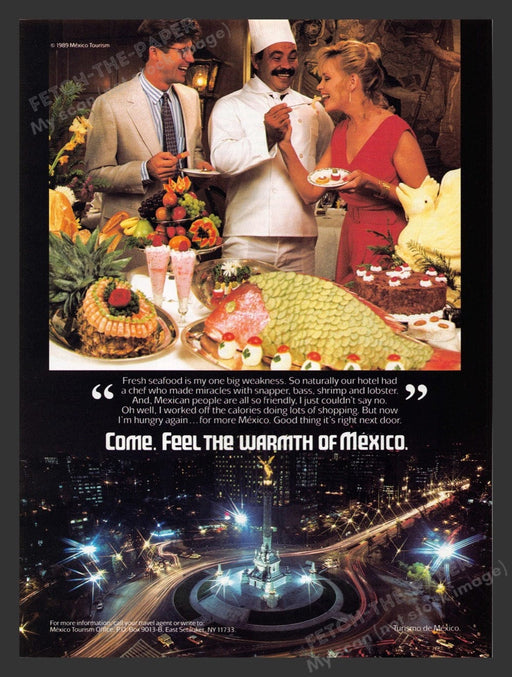 1990 Travel Mexico City Nighttime Angel of Independence Print Advertisement Ad