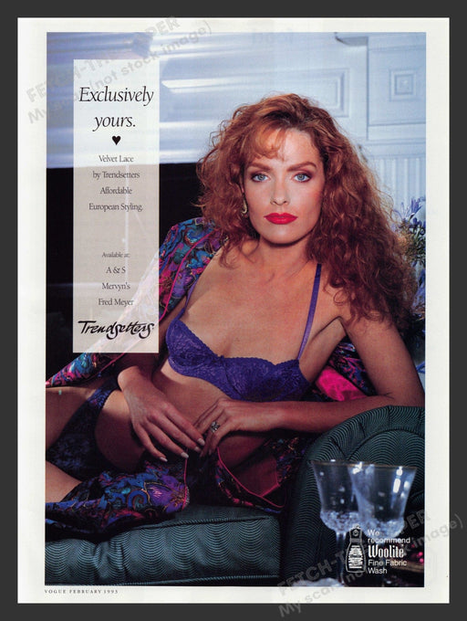 Trendsetters Velvet Lace Bra Panties Redhead 1990s Print Advertisement 1993 Fetch the Paper!