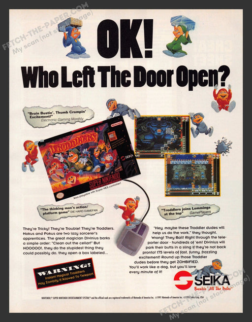 1993 Print Advertisement Troddlers Video Game Ad.