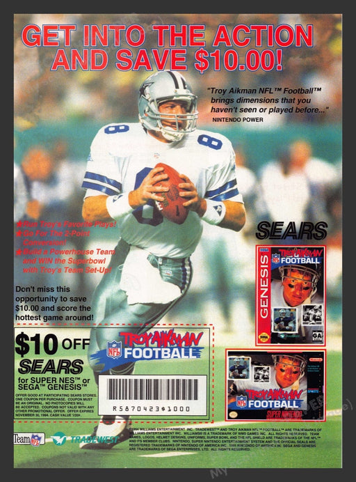 1994 Troy Aikan Football Video Game Print Advertisement