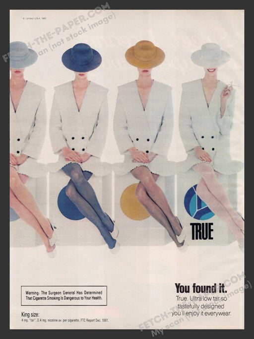 1983 Print Advertisement True Ultra Low Cigarettes Ladies Ad.