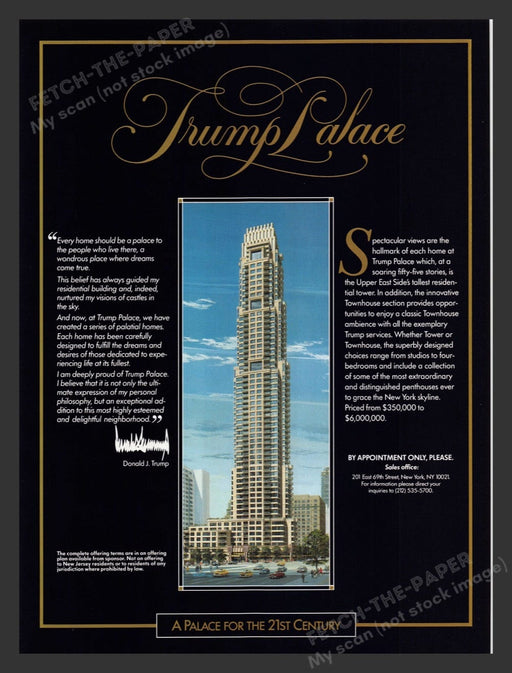 1990 Trump Palace Apartments / Homes NYC Print Advertisement Ad