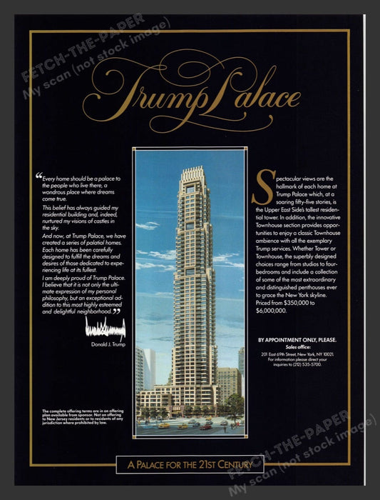 1990 Trump Palace Apartments / Homes NYC Print Advertisement Ad