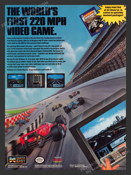 1990 Print Advertisement Turbo Racing Video Game Ad.