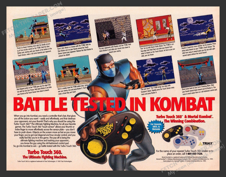 Turbo Touch 360 Controller Mortal Kombat Video Game 1990s Print Advertisement Ad Fetch the Paper!