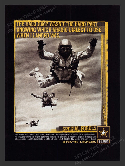 2003 U.S. Army Special Forces Halo Jump Skydiving Print Advertisement Ad