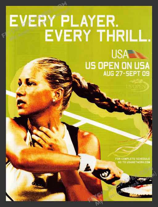 2001 U.S. Open Tennis Anna Kournikova Print Advertisement Ad.