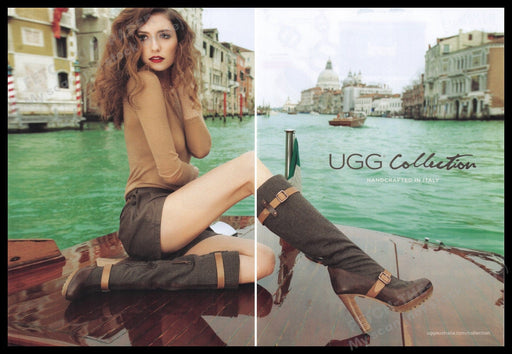 Ugg Boots 2000s Print Advertisement Ad (2 pages) 2011 Legs Boat Venice Italy Fetch the Paper!