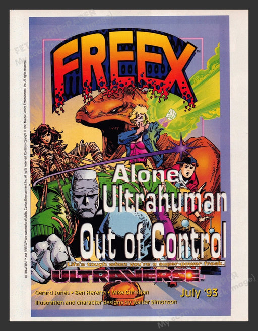 1993 Ultraverse Freex Comic Print Advertisement