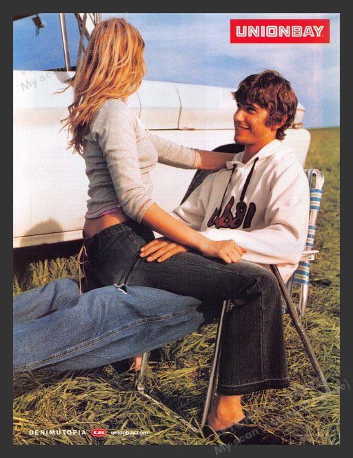 2002 Unionbay Clothing Couple Straddle Print Advertisement Ad
