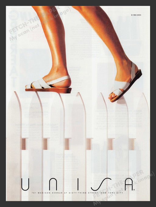 Unisa Footwear Model Walking On Fence Legs 1990s Print Advertisement 1993 Fetch the Paper!