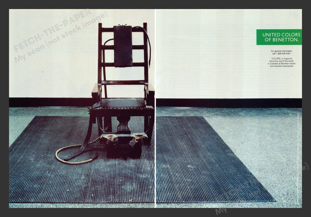 United Colors of Benetton Electric Chair 1990s Print Advertisement (2 pgs) 1992 Fetch the Paper!