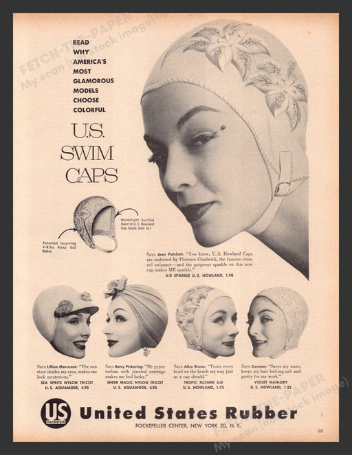 1956 United States Rubber Swim Caps Print Advertisement Ad