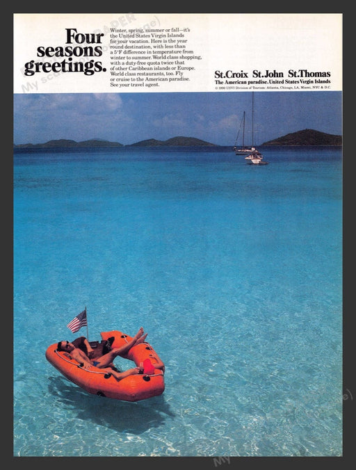 1990 United States Virgin Islands Travel Paradise Ocean Print Advertisement Ad