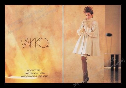 Vakko Fashion 1980s Print Advertisement Ad (2 pages) 1987 Cindy Crawford Fetch the Paper!