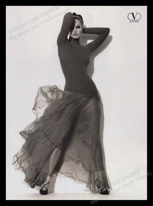 Valentino 1990s Print Advertisement 1995 Christy Turlington Fashion Dress Fetch the Paper!