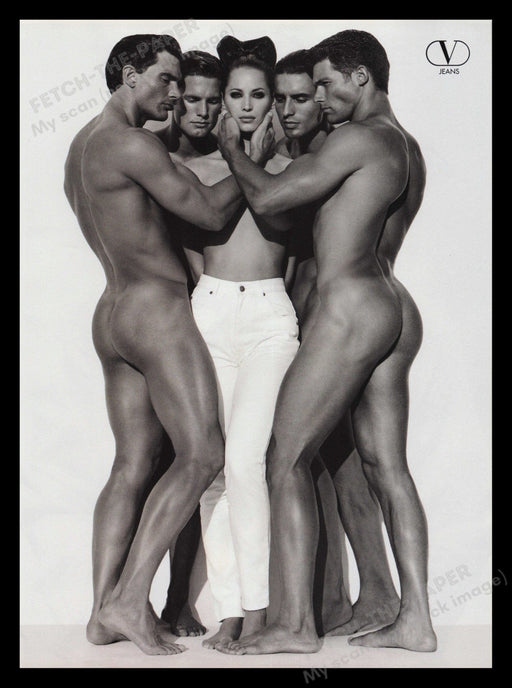 Valentino 1990s Print Advertisement 1995 Christy Turlington Naked Male Models Fetch the Paper!