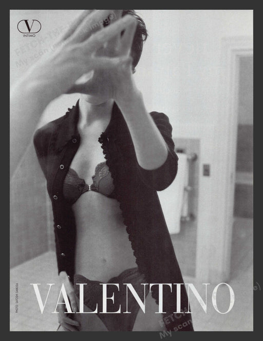 Valentino 1990s Print Advertisement Intimates Lingerie Mirror Bra Panties Fetch the Paper!
