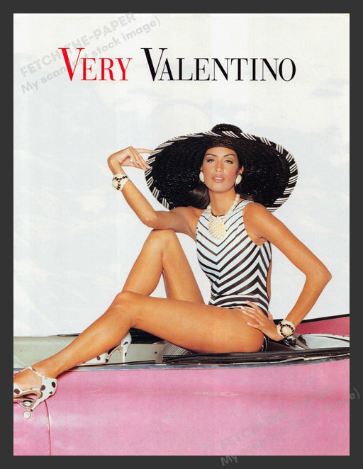 Valentino 1990s Print Advertisement Long Legs Pink Car Fashion Convertible Fetch the Paper!