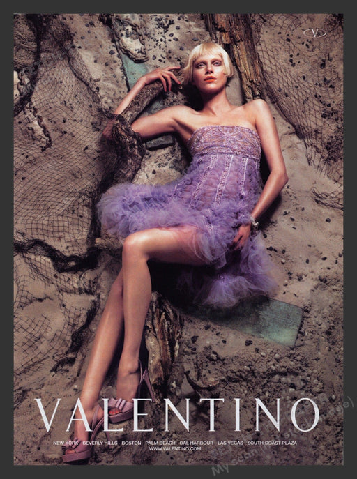 Valentino 2000s Print Advertisement 2007 Long Legs Purple Dress Fashion Fetch the Paper!