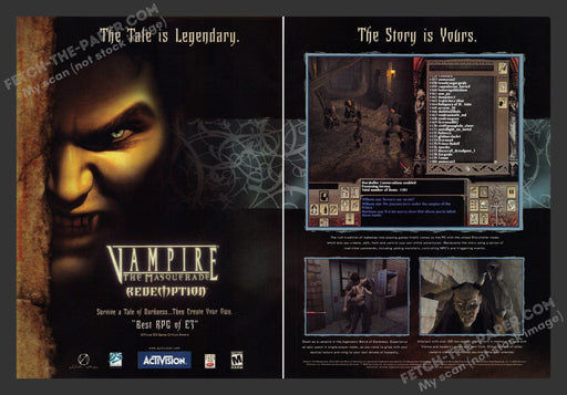 2000 Print Advertisement 2 Page Vampire: The Masquerade Video Game Ad.
