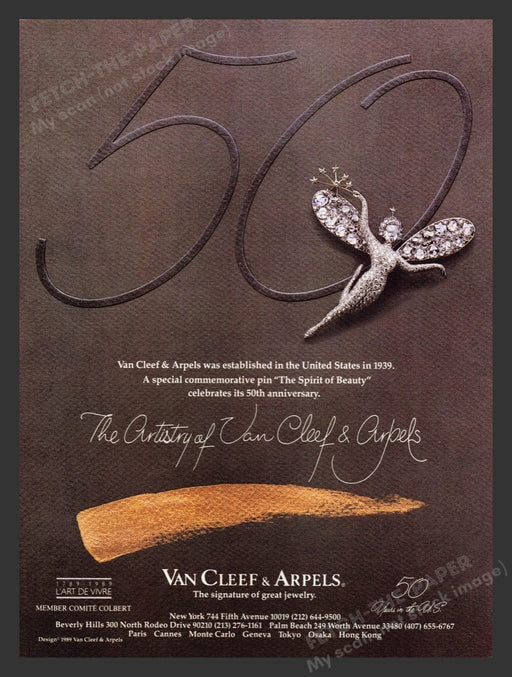 1989 Van Cleef & Arpels 50th Anniversary Jewelry Print Advertisement Ad