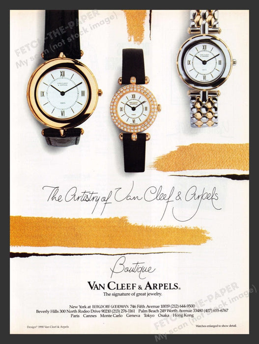 1990 Van Cleef & Arpels Boutique Watches Print Advertisement Ad