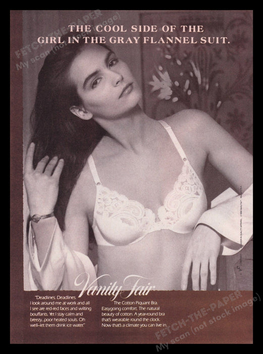 Vanity Fair 1980s Print Advertisement Ad 1988 Lingerie Bra Girl Cool Side Fetch the Paper!