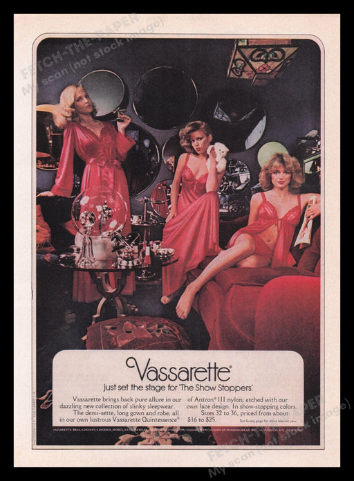 Vassarette Lingerie 1970s Print Advertisement Ad 1977 "Show Stoppers" Sexy Lacy Fetch the Paper!