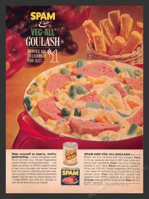 1964 Veg-all & Spam "Goulash" Recipe Print Advertisement Ad