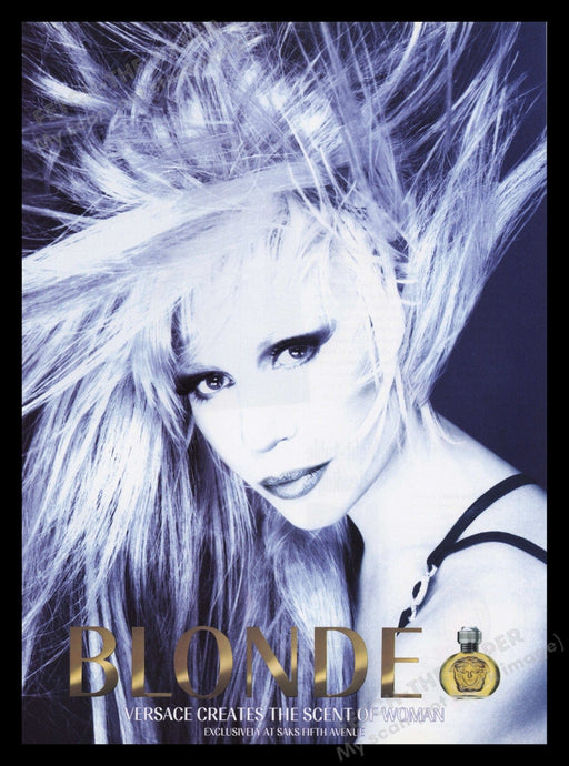 Versace 1990s Print Advertisement 1995 Blonde Fragrance Perfume Promo Fetch the Paper!