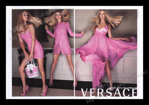 Versace 2000's Print Advertisement Ad (2 pages) 2007 Legs Sweet Pink Girl Fetch the Paper!