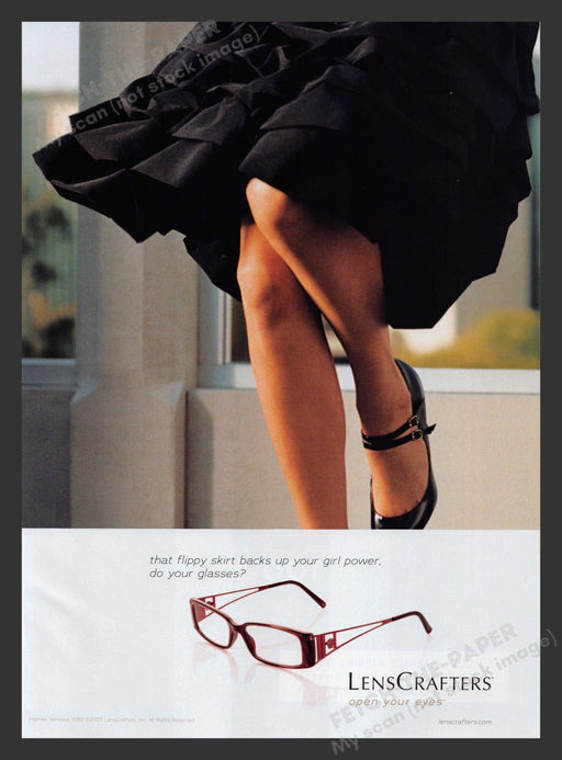 Versace 2000s Print Advertisement 2007 LensCrafters Legs Skirt Frames Promo Fetch the Paper!