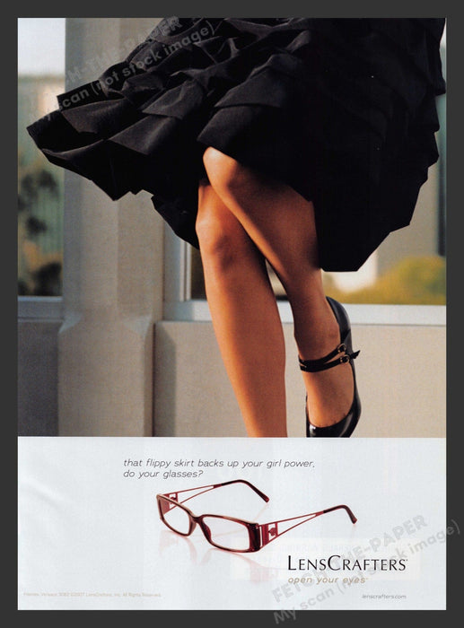Versace 2000s Print Advertisement 2007 LensCrafters Legs Skirt Frames Promo Fetch the Paper!