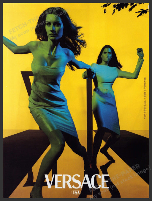 Versace Clothing 1990s Print Advertisement Ad 1999 Gisele Bundchen Yellow Fetch the Paper!