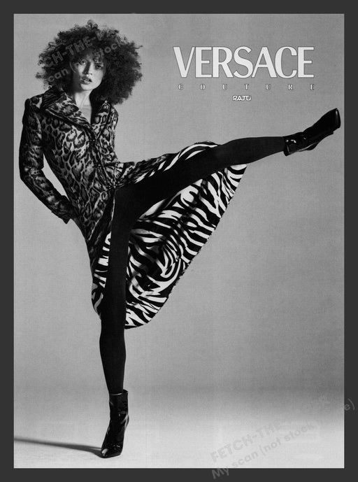 Versace Couture Kicking Leg Kate Moss Model 1990s Print Advertisement Ad 1996 Fetch the Paper!
