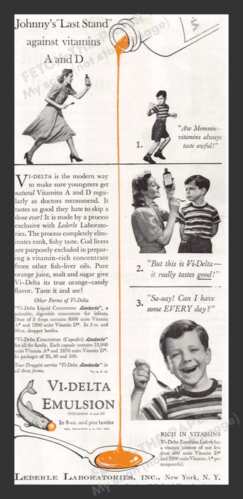 1940 Vi-Delta Emulsion (Vitamins A & D) Print Advertisement Ad