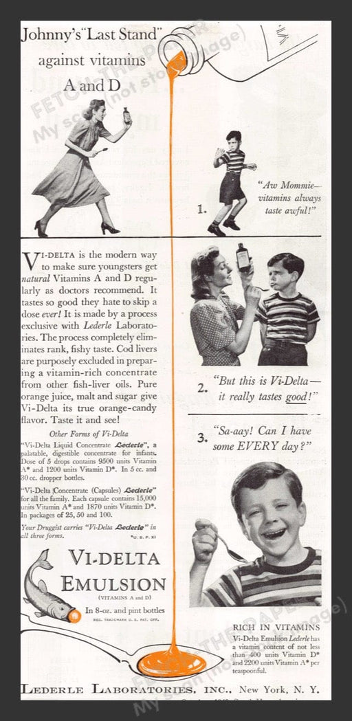 1940 Vi-Delta Emulsion (Vitamins A & D) Print Advertisement Ad
