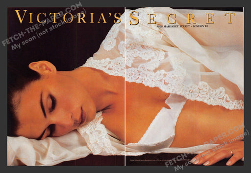 1990 Print Advertisement 2 Page Victoria's Secret Lace White Bra Night Lingerie.