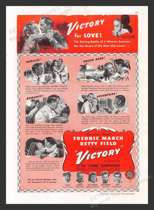 1941 Victory Movie Release Print Advertisement Ad