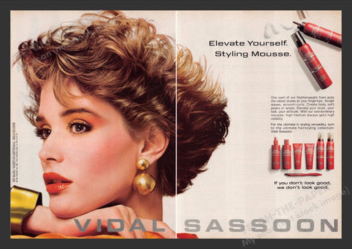 1984 Vidal Sassoon Styling Mousse Short Hair Model Print Advertisement (2 Pages)