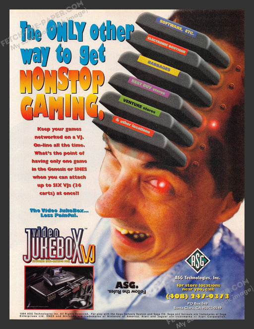 1994 Print Advertisement Video Jukebox VJ On-line All the Time Game Ad.