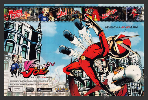 2004 Viewtiful Joe "Henshin-a-go-go-baby! Video Game Print Advertisement (2 Pgs)