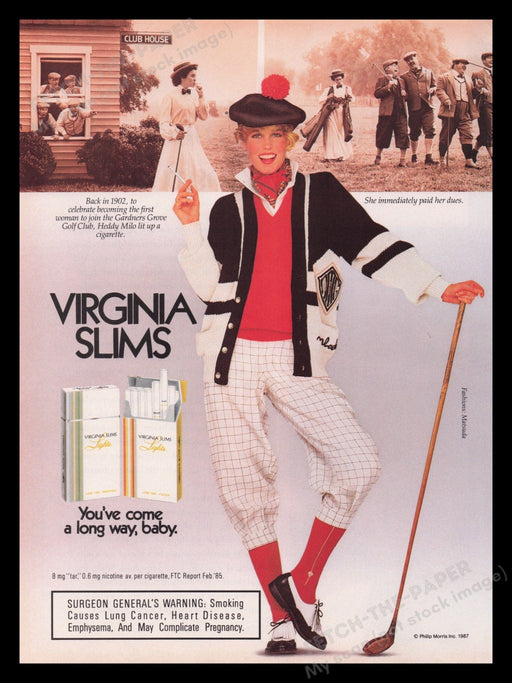 Virginia Slims Cigarettes 1980s Print Advertisement Ad 1987 Women Golf Fetch the Paper!