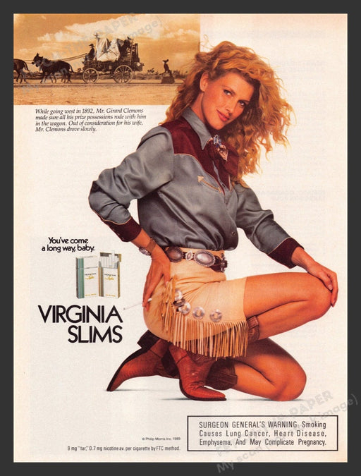 1989 Virginia Slims Cigarettes Sexy Cowgirl Print Advertisement Ad