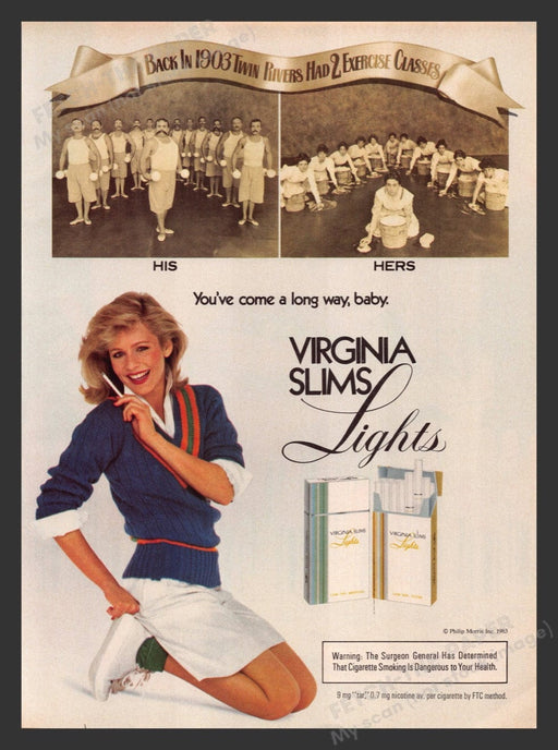 1983 Virginia Slims Cigarettes Twin Rivers Exercise Class Print Advertisement Ad