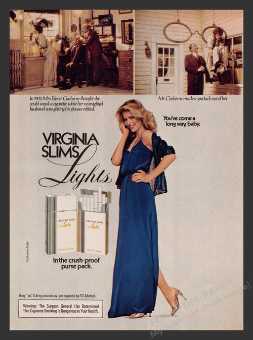 1981 Virginia Slims Lights Cigarettes Sexy Blue Dress Print Advertisement Ad