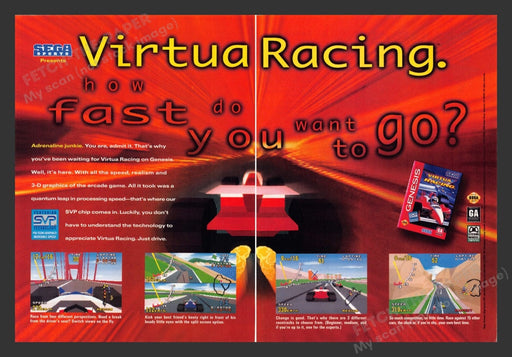 1994 Virtua Racing Video Game Print Advertisement (2 Pages)